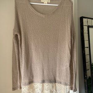 Women's Beige Lace Hem Top